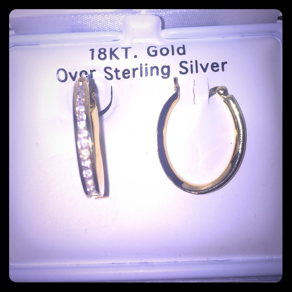 18 Karat Gold Over Sterling Silver 20x22 mm Hoops Cz - Picture 1 of 4